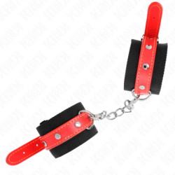 Menottes en nylon noir avec sangle en similicuir rouge ajustable 19-24 cm x 5,5 cm