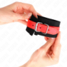 Menottes en nylon noir avec sangle en similicuir rouge ajustable 19-24 cm x 5,5 cm