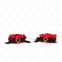 Pulseiras Elásticas de Renda com Detalhe Coração Vermelho Ajustável 22-35 Cm