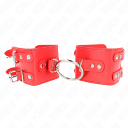 Muñequeras Fijas Con Anilla Y Tachuelas Rojo Ajustable 17-22 Cm X 6.5 Cm