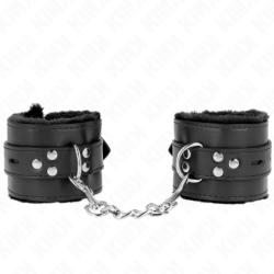 Mustad ruudukujuliste aukudega vooderdatud käerauad ja reguleeritav must rihm 17-29 cm x 6 cm
