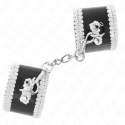 Czarne Kajdanki Z Ozdobną Białą Koronką Regulowane 20-23 Cm X 5.5 Cm