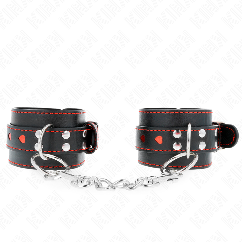Algemas Pretas Com Incrustação De Coração Vermelho Ajustável 21-28 Cm X 5.5 Cm