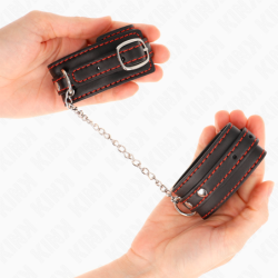 Väikesed mustad punaste detailidega reguleeritavad käerauad 14-24 cm x 3,5 cm