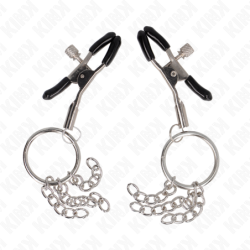 Pinze per capezzoli con anello e piccole catene argentato 6 cm