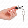 Pinze per capezzoli con anello e piccole catene argentato 6 cm