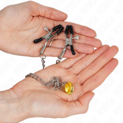 Zvierky na bradavky so zvončekom, zlatým rolničkou a retiazkou 30 cm