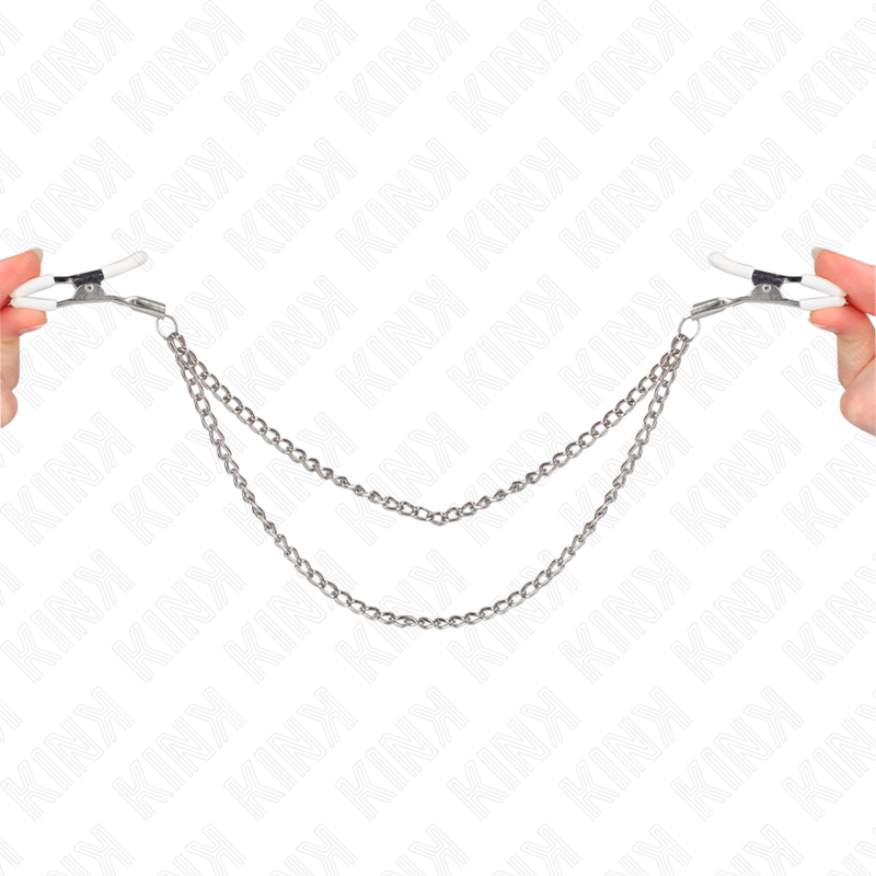 Clești pentru sfârcuri cu lanț dublu subțire argintiu 20/23 cm Clești pentru sfârcuri cu lanț dublu subțire argintiu 20/23 cm