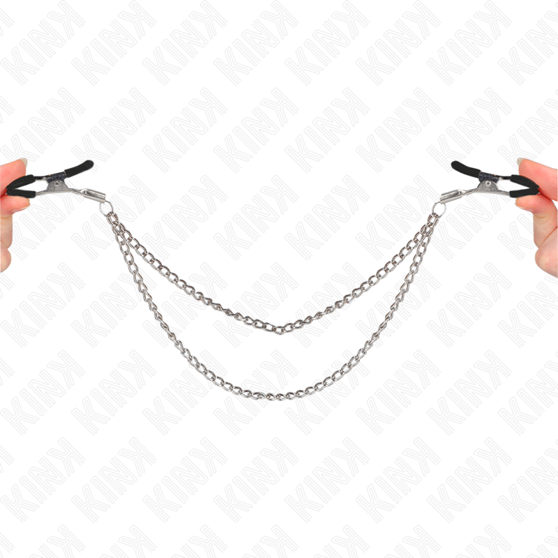 Pinças de Mamilo Com Corrente Dupla Grossa Prateado 20/23 Cm