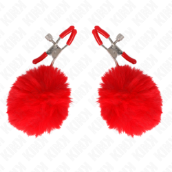 Pinze per capezzoli con pon pon rosso 6 cm