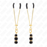 Pinze per capezzoli dorate sottili con tripla sfera di vetro nero 7 cm