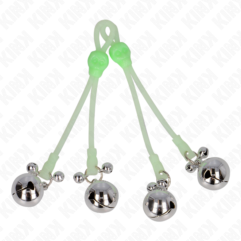 Pinces à tétons lumineuses en forme de crâne avec grelot sonore ajustable vert / argenté