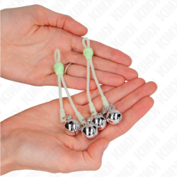 Pinces à tétons lumineuses en forme de crâne avec grelot sonore ajustable vert / argenté