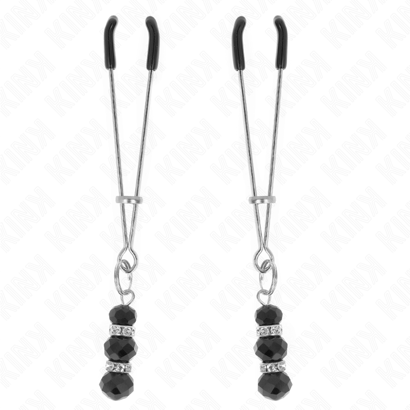 Fine Silver Plated Nipple Clamps With Triple Black Glass Ball 7 cm