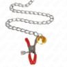 Pinze per capezzoli e clitoride rosse con campanello dorato e catena 30 cm