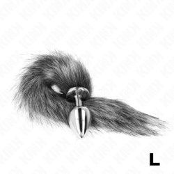 Anal Plug L méret 10 X 4 cm Szintetikus Farokkal 40 cm Ezüst