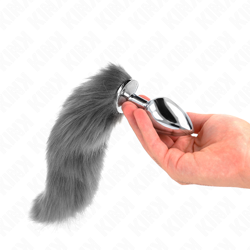 Analplug Größe L 10 X 4 Cm Mit Synthetischem Schwanz 40 Cm Silber Und Weiß