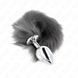 Análna zátka Veľkosť L 10 X 4 Cm So Syntetickým Chvostom 40 Cm Strieborná A Biela