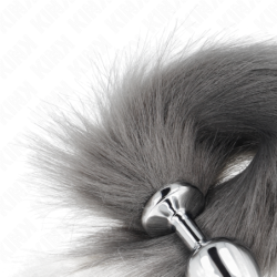 Korek Analny Rozmiar M 8 X 3.5 Cm Z Syntetycznym Ogonem 40 Cm Srebrno-Biały