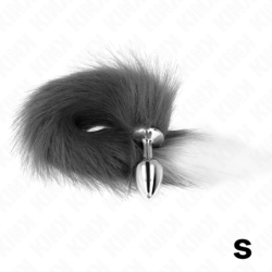 Anale Plug Maat S 7 X 3 Cm Met Synthetische Staart 40 Cm Zilver En Wit