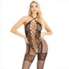 Bodystocking Halterneck Net Hjerter Sort
