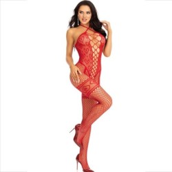 Bodystocking Halternek Hartjes Net Rood