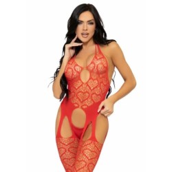 Bodystocking i Net med Stropper One Size - Rød