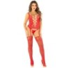 Nuisette + Bas + String En Résille Rouge Taille Unique