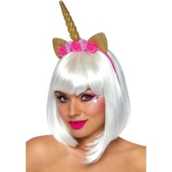 Diademă Unicorn cu Flori Aurii