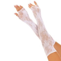 Luvas Sem Dedos Rede Floral Branco