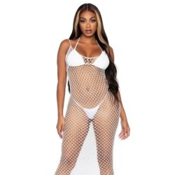 Maxi Gebreide Netjurk Met Open Rug Wit