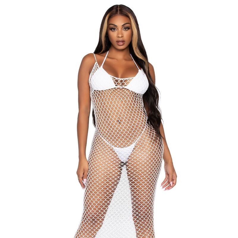 Maxi Vestido De Rede Trançada Com Costas Descobertas Branco
