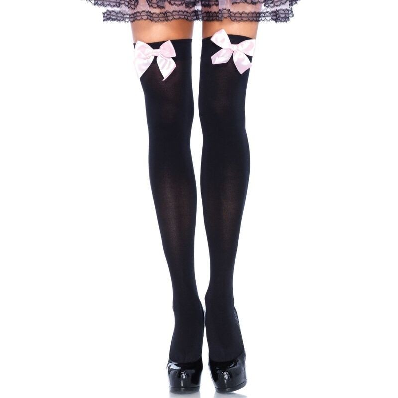 Bas noirs avec nœud rose, taille unique Bas noirs avec nœud rose, taille unique