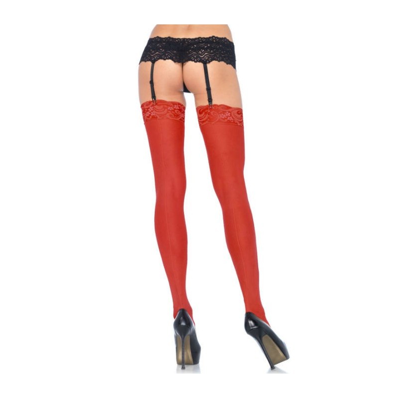 Seamed Stockings With Red Lace Garter