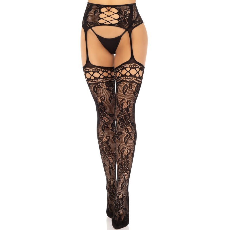 Meias De Cinta-Liga Renda Floral Preta Meias De Cinta-Liga Renda Floral Preta