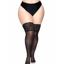 Meias Pretas Autoadesivas Com Renda Larga Plus Size