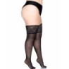 Plus Size Self-Adhesive Black Stockings With Wide Lace Top
