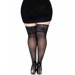 Meias Pretas Autoadesivas Com Renda Larga Plus Size