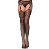 Fishnet Stockings Lace Top & Suspender Belt Black