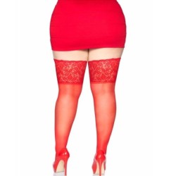 Meias Vermelhas Autoadesivas Com Renda Larga Plus Size