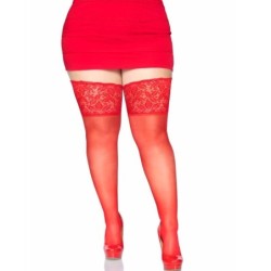 Meias Vermelhas Autoadesivas Com Renda Larga Plus Size
