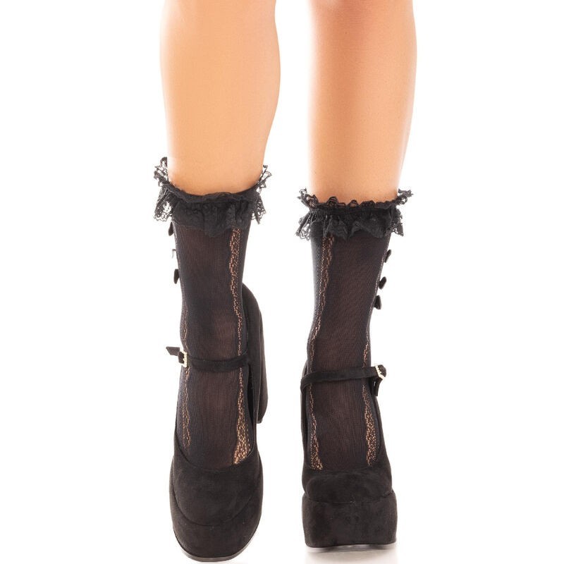 Knöchelsocken mit Rüschen Schwarz Knöchelsocken mit Rüschen Schwarz