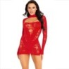 Mini Vestido de Renda com Manga Comprida Vermelho
