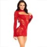 Mini Vestido de Renda com Manga Comprida Vermelho