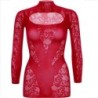 Mini Vestido de Renda com Manga Comprida Vermelho