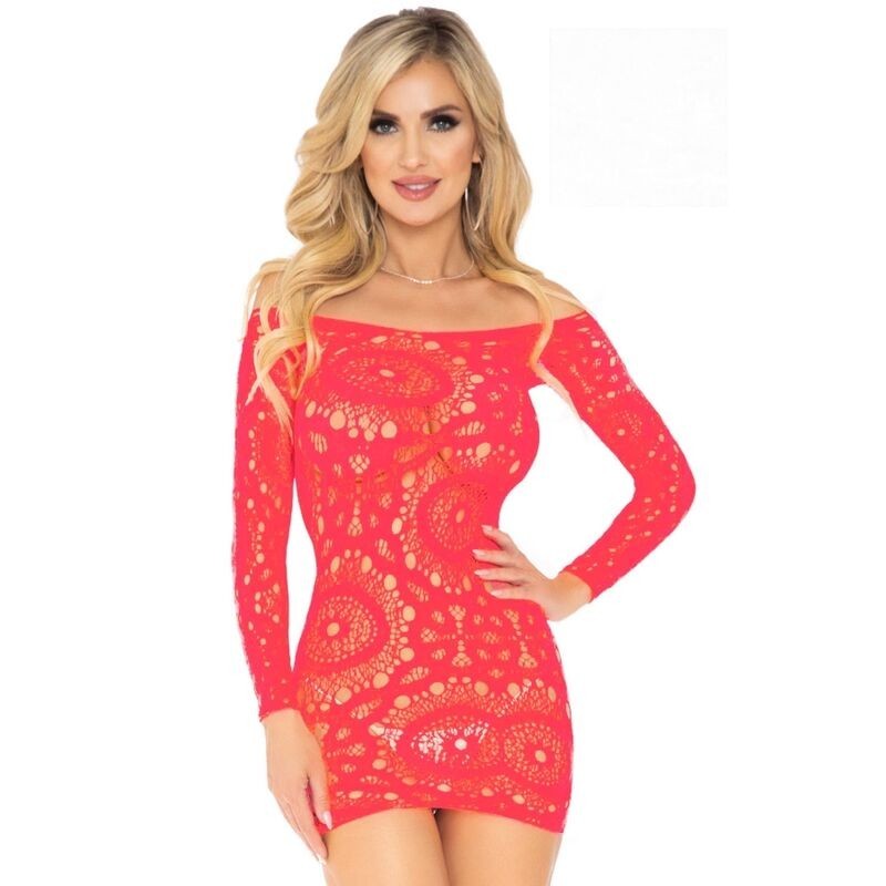 Mini Vestido De Renda Manga Comprida Vermelho Tamanho Único
