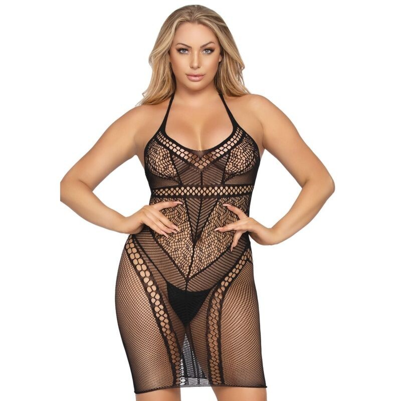 Miniabito Multi Rete con Collo Halter Nero