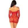 Mini-Netzkleid mit schulterfreiem Design und langen Ärmeln in Rot