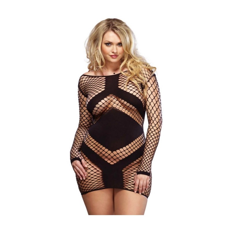 Mini Robe Résille Sexy Noire Taille Plus 1X/2X