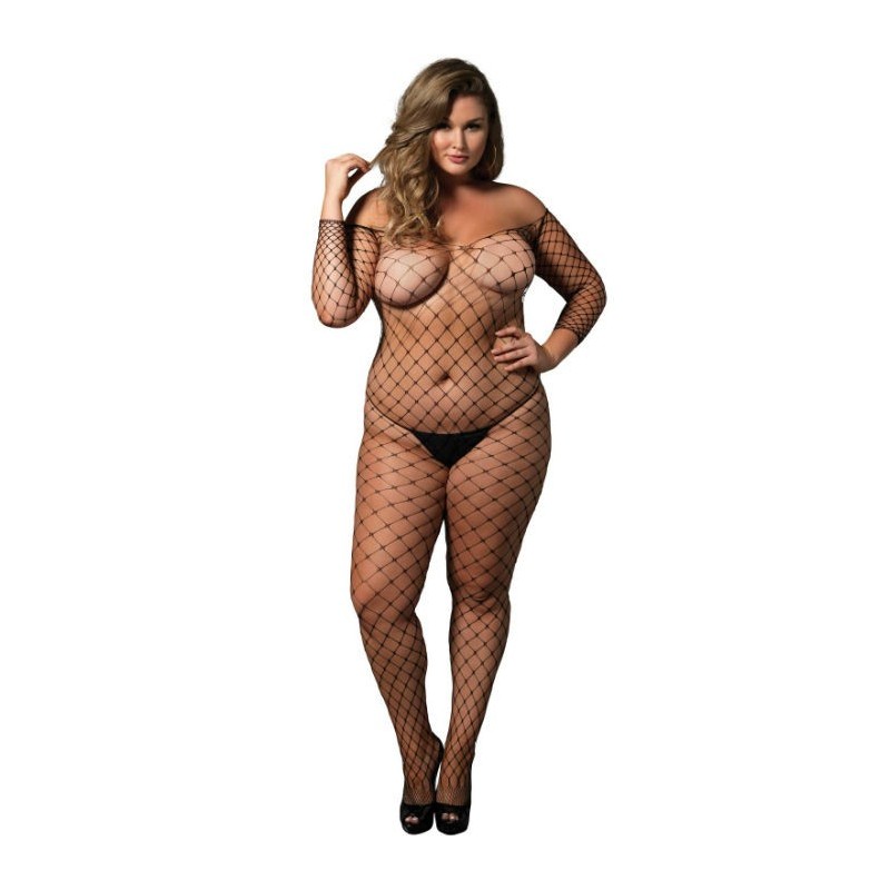 Bodystocking ar atklātiem pleciem, melns, liels izmērs Bodystocking ar atklātiem pleciem, melns, liels izmērs